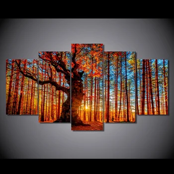 HD Tryckt skogen himlen träd hösten bladverk Målarduk Ut rum inredning skriva ut affisch bild canvas Fri frakt/ny-6280