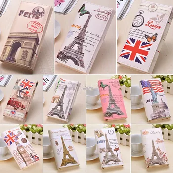 Het Försäljning 11 Färger Kvinnor Lång Plånbok PU läder Paris Flaggor Eiffeltornet Stil Lady Mynt Plånböcker Koppling Plånböcker Pengar Påsar B2# 41