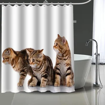 Het Försäljning Anpassade Scottish Fold Katt duschdraperier DIY Badrum Gardin Tyg Tvättbar Polyester för Badkar Konst Inredning