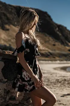 Het Försäljning Mode Damer Sexiga Sundress Kvinnor Casual Sommaren Party Kväll Beach Kort Cascading Ruffle Dress