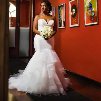 Het Försäljning Älskling Afrikanska Bröllop Klänningar 2020 Sweep Train Plus Size Bröllop Klänningar med Crystal Skärp