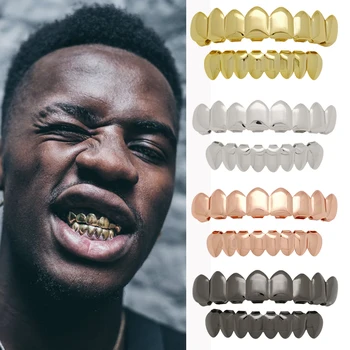 Hip Hop Tänderna Grillz Set För UnisexTop Botten Mun Guld Silver Färg Tänder Grillar Tand Caps Flyttbara Dental Mode Smycken