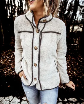 Hirigin Turtleneck Long Sleeve-Knappen Faux Päls Hösten 2020 Nya Vinter Kläder Mode Plus Size Casual Smala Kvinnor Jacka