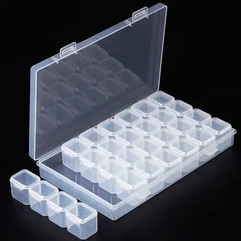HNUIX 28 Nät Diamond Målning Kit Plast förvaringsbox Nail Art Strass Verktyg Pärlor förvaringsbox Box Hållare Arrangör Kit