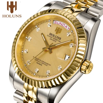 Holuns Män Klockor 2020 Lyx Bästa Varumärket Gold Diamond Roll Kvartsur, Rostfritt Stål Kalender Relogio Masculino Armbandsur Klocka