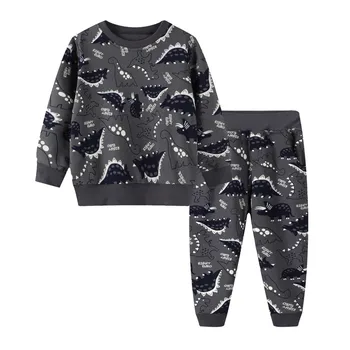 Hoppa Meter Ny Dinosaurie barnkläder Uppsättningar Mode 2020 Pojkar Flickor Outfits Djur Skriva ut 2 st Uppsättningar Tröjor Byxor