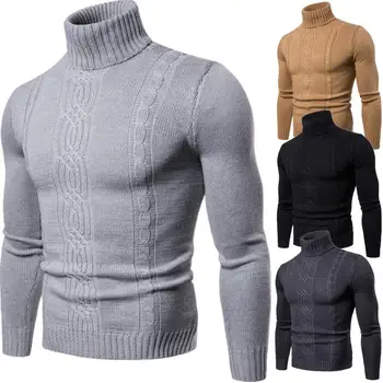 Hot 2019 mode hösten vintern värme polotröja män med hög krage tröja bottna-shirt svart stickad tröja män XY019