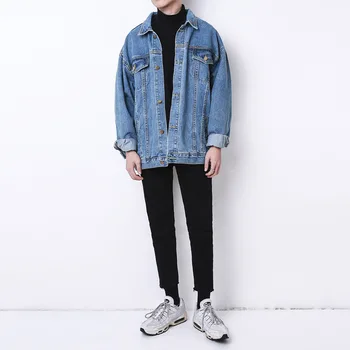 Hot 2020 Hösten och vintern koreanska lös oversize jeansjacka män retro jacka män modeller Päls tonåringar ljusblå veste homme