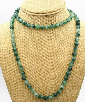 HOT Ganska 8mm Vit & Grön smaragd ädelsten pärlor Smycken halsband 35 