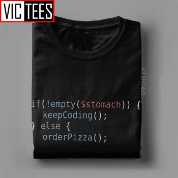 Hungrig Programmerare Tshirt för Män Ren Bomull Vintage T-Shirt Programmering Programmerare Pizza Apa Kod Överdimensionerade