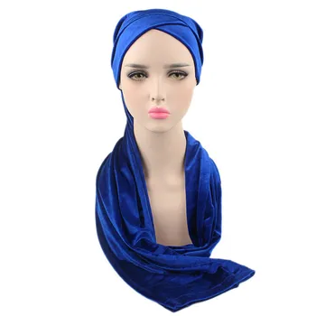 Huvud Kvinnor Sammet Turban Pannband Wrap Hijab Extra Långa Sammet Rör Huvudet Wrap Halsduk Snusnäsdukar Kvinnor Mode Hijab Turban
