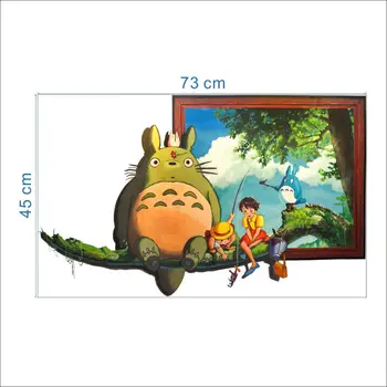 Härlig Totoro 3d-Fönstret väggdekorationer Till barnrum Sovrum heminredning Tecknad Film Väggmålningar Diy Djur väggdekaler