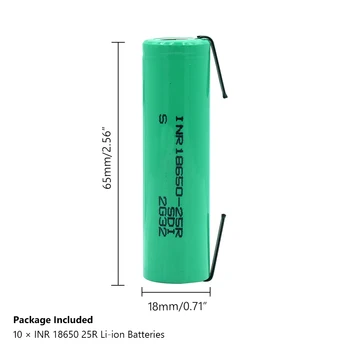 Hög Avlopp 20A INR 18650-25R Batteri 3,7 V 2500mAh laddningsbara lithium batterier + DIY nickel bit För ficklampa