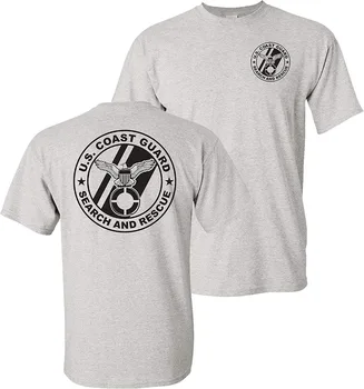 Hög kvalitet för Män USCG US Coast Guard Sök och Räddning Fram-och Baksida Grå T-Shirt USA