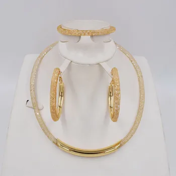 Hög Kvalitet Ltaly 750 Guld färg Smycken Set För Kvinnor afrikanska pärlor smycken mode halsband örhänge set smycken