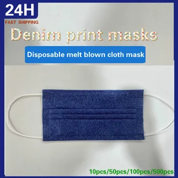 Hög Kvalitet Non Woven Disponibla Face Mask 3 Lager Anti-Damm Ansiktsmasker Örat Slingan Mun Mask Örhänge Mask Mode Denim Masker