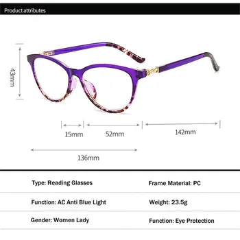 Iboode Cat Eye läsglasögon Kvinnor Anti Blått Ljus Behandlingen Presbyopic Glasögon Presbyopi Diopter +1.0 1.5 2.0 2.5 3.0 3.5 4.0