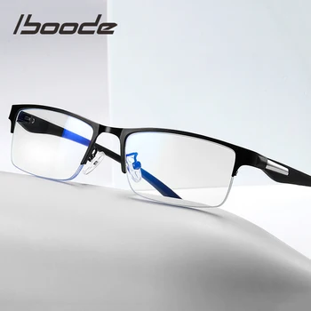 Iboode Män Metall Verksamhet läsglasögon för Läsaren Mode Mens Hälften Ram Presbyopic Glasögon för Män +1.0 1.5 2.0 2.5 3 3.5