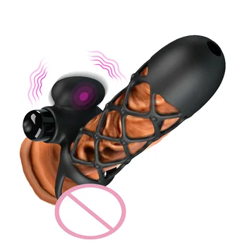 IKOKY Dildo Utvidgningen Extender 10 Hastigheter Utlösning Försening G-spot Stimulator Bullet Vibrator Flexibel, Vibrerande Kuk Bur