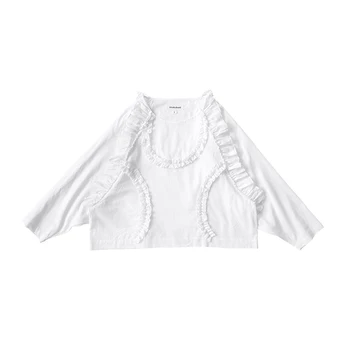 Imakokoni vit spets topp ursprungliga design vilda solid färg korta avsnitt lång-sleeved T-shirt kvinnliga hösten avsnitt 182378