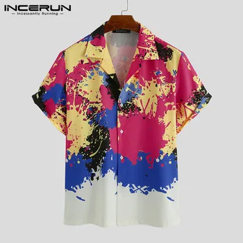 INCERUN Mode Män Hawaii Skjorta Tie Dye Skriva ut Kort Ärm Jackan Andas Blus 2021 Sommar Strand Casual Camisa Streetwear