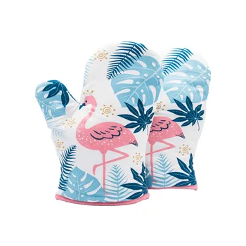 Innovativa Kök Handskar Flamingo Mönster Polyester värmeändiga Handskar Non Stick Anti-slip Potten Tarm Innehavaren Klipp Ugn Vantar