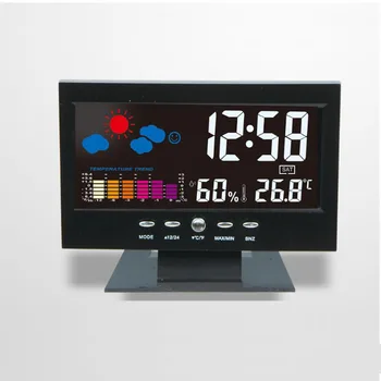 Inomhus Väckarklocka Digital Termometer Hygrometer Temperatur Luftfuktighet Meter Rum röststyrning väderprognos LCD-Tabell