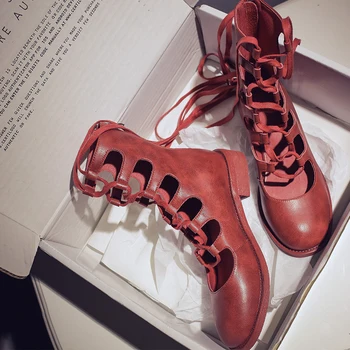 INS HETA Kvinnor Boots 2020 Mode Skor Kvinna Äkta Läder skinn Stövlar Ihåliga romerska sandaler Sommaren stövlar