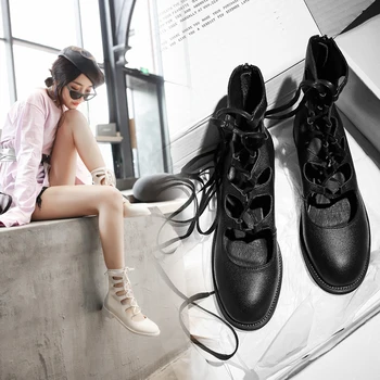 INS HETA Kvinnor Boots 2020 Mode Skor Kvinna Äkta Läder skinn Stövlar Ihåliga romerska sandaler Sommaren stövlar