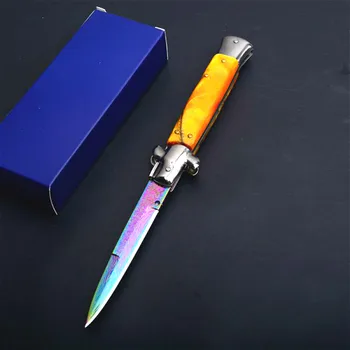Italienska AKC färg titan 9 tum offentlig multifunktionella bärbara fällkniv snabb öppna 440C spegel kniv camping kniv Mafi