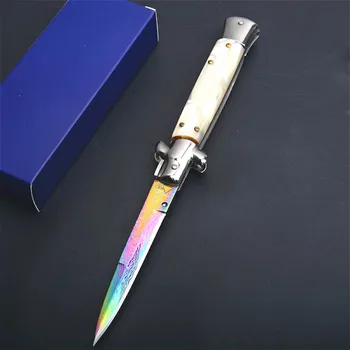Italienska AKC färg titan 9 tum offentlig multifunktionella bärbara fällkniv snabb öppna 440C spegel kniv camping kniv Mafi