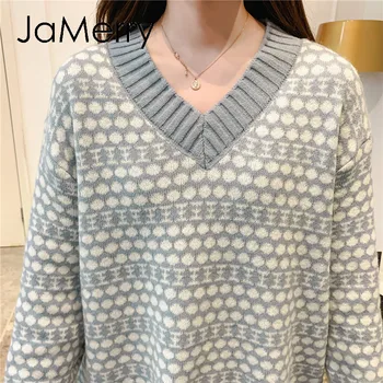 JaMerry Mode geometriska tjock tröja V-neck women ' s höst vinter Tröja Fritid Office lady fashion stickad tröja 2020