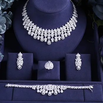 Jankelly Hotsale Afrikanska 4pc Brudkläder Smycken Set Nya Mode Dubai Halsband Set För Kvinnor Bröllop Tillbehör Design