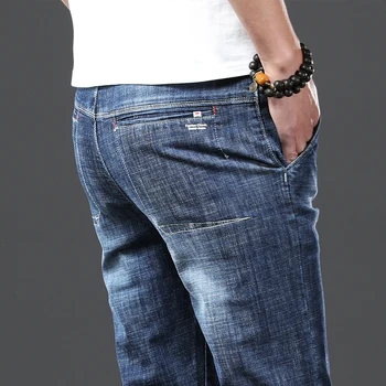 Jantour 2020 klädmärket Europeiska Amerikansk Stil Sträcka Män Jeans Lyx Män är Denim Byxor i Slim Straight Djupa blå Mens