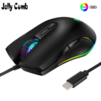 Jelly Kam USB Typ-c Musen 3200 DPI USB-C Gaming Mouse Dator Wried Optiska Möss för PC Gamer RGB 4 Bakgrundsbelysning LED-Andning