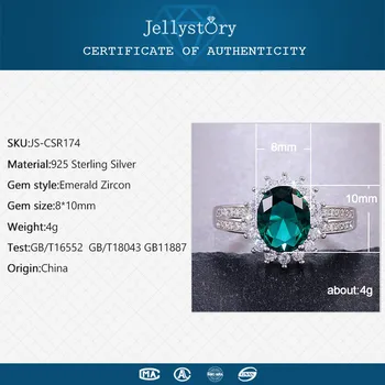 Jellystory Klassisk Ring i 925 Sterling Silver Smycken med 8*10 MM Oval Form Emerald Ringar för Kvinnor Bröllop Eller förlovningsfest