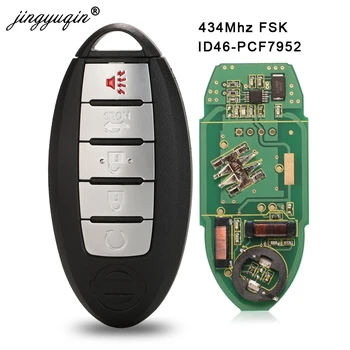 Jingyuqin Passar för Nissan PATROL Pathfinder Altima Maxima 5 Knappar för Smart Remote nyckelbricka 434Mhz ID46 Pcf7952 Chip