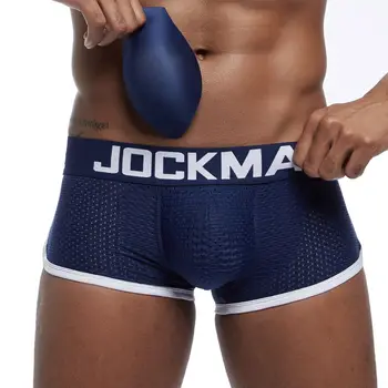 JOCKMAIL Sexiga män underkläder Boxare Män är Vadderad att Öka Andningsförmåga Maskstorlek Kalsonger Flyttbara Två Butt Kuddar och En Främre Pad