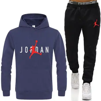 Jordan 23 2 Stycken Uppsättningar Träningsoverall Män Hooded Tröja+Byxa Tröja Hoodie Sportwear Passar Ropa Hombre Män Casual Kläder