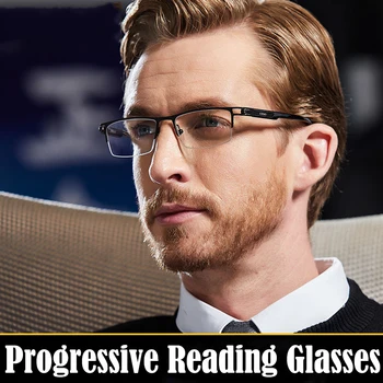 Justerbar lins progressiv multifokal läsglasögon män Anti-blå Ljus Metall Hälften Ram Presbyopi Glasögon Svart 1.5 2.5