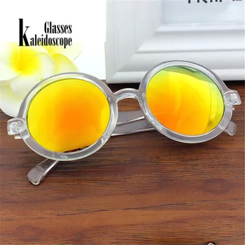 Kalejdoskop Glasögon Retro Runda Solglasögon för Kvinnor Multicolor Linser solglasögon Vintage glasögon Glasögon