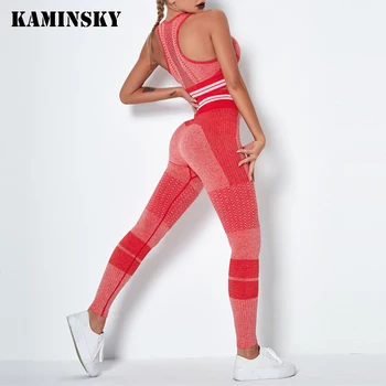 Kaminsky 2020 Nya Ombre Sömlös 2 Stycken Uppsättningar För Fitness Behå Topp Med Avtagbar Dyna Push-Up Träning Behå Active Wear sport set