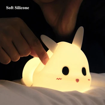 Kanin LED-nattlampa Kontakta Fjärrkontroll Dimmer, Timer USB-Laddningsbara Silikon Bunny sänglampa för Barn Kid