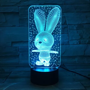 Kanin Söt Kanin Bebis Sovrum Lampor nattbelysning Tecknat Plast Sova LED-Kids 3D-Lampa Nattlampa med 7 Färger Förändring