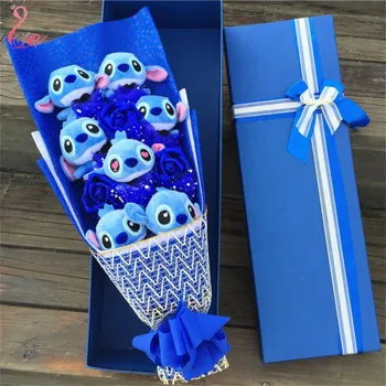 Kawaii Konstgjord blå Plysch Leksak gynnar falla Blommor och buketter för alla Hjärtans Dag ogräsrensning dekoration för bröllop