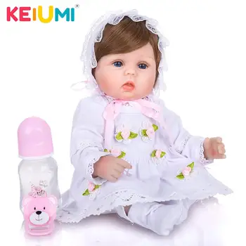 KEIUMI 42 cm Mjuk Silikon Reborn Babies Flicka Baby Doll Leksak Levande 17tums Söta Nyfödda Boneca För barn Födelsedagspresent