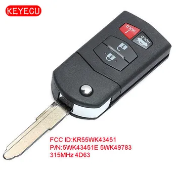 Keyecu Vänd Fjärrkontrollen nyckelbricka 315MHz 4D63-Chip för Mazda 6 2009-2010 FCC ID: 5WK43451 5WK49783