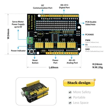 Keyestudio PCA9685 16-Kanals Servo Motor Drive Sköld I2C För Arduino Robot Raspberry Pi