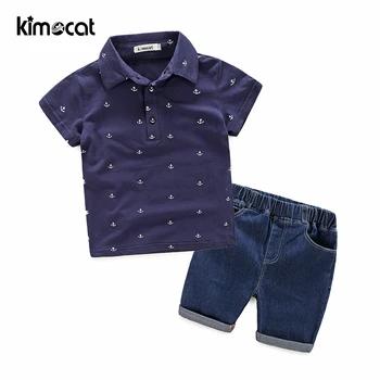 Kimocat Pojke Kläder i Ren Bomull Skjorta+Jeans Nyfödda Barn Dräkt För barn Barn Kläder kortärmad 2-10Y