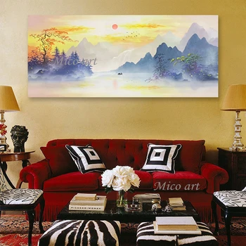 Kinesisk Stil Utomhus Landskap Oljemålning Handmålad Modern Living Room Decor Abstrakt Bläck Målarduk Wall Art